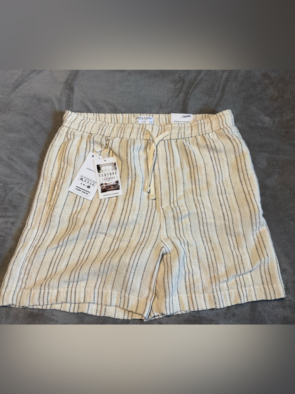 Denim & Flower Cream Striped Linen Shorts